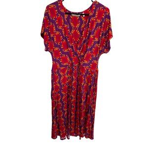 Soft Surroundings Womens Tie-Dye V-Neck Dress Red Purple Sz Large